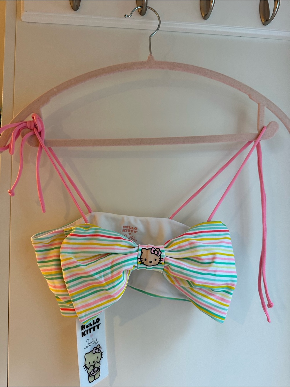 Hello Kitty Rainbow Stripe Bow Bikini Top with Pink Ties